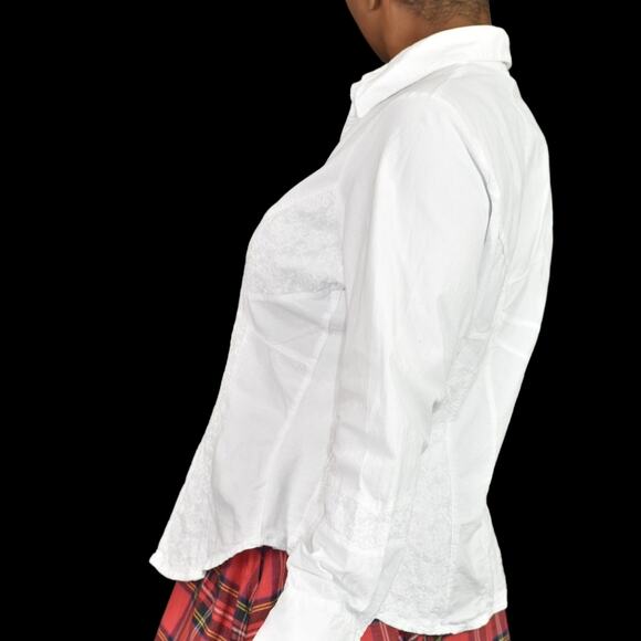 Toque de Algodon White Cotton Poplin Shirt Corset Seaming Crinkled Plus Size XXL - Picture 12 of 13